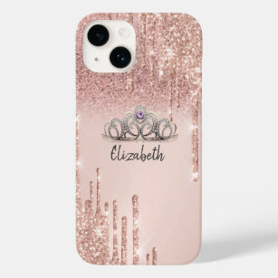 Modern Rose Gold Glitter Drips Ombre Tiara Case-Mate iPhone 14 Case