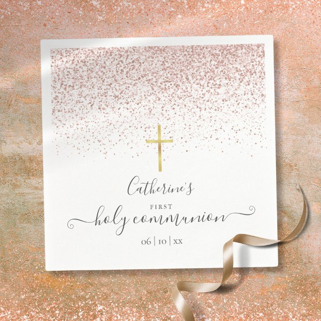 Modern Rose Gold Glitter First Holy Communion Napkin (Modern Rose Gold Glitter First Holy Communion Napkins)