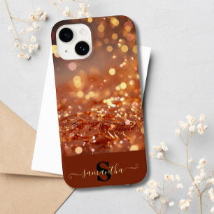 Modern Rose Gold Glitter Gemstones Monogrammed iPhone 14 Case