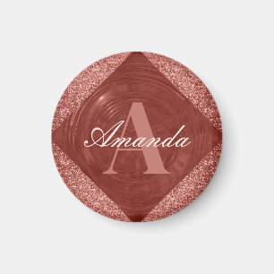 Modern Rose Gold Glitter Girly Monogram Magnet