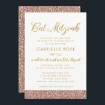 Modern Rose Gold Glitter & Gold Bat Mitzvah A7 Invitation<br><div class="desc">Modern and trendy rose gold glitter and faux gold foil Bat Mitzvah invitation with space for a Hebrew Name. Artwork is made of flat printed images, NOT real glitter or gold foil. See the Paper Grape Zazzle shop for coordinating stationery and party supplies to complete your elegant Bat Mitzvah theme....</div>