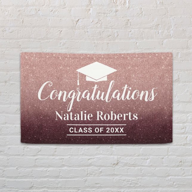 Modern Rose Gold Glitter Graduation Party Banner (Creator Uploaded)