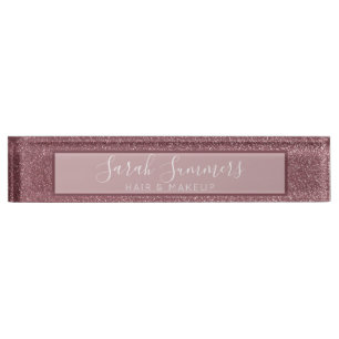 Modern Rose Gold Glitter Hair Salon Makeup Artist Nameplate