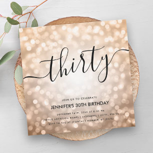 Modern Rose Gold Glitter Lights 30th Birthday  Invitation