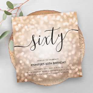 Modern Rose Gold Glitter Lights 60th Birthday Invitation