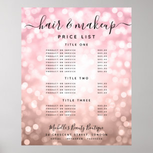 Modern Rose Gold Glitter Lights Salon Price Menu  Poster
