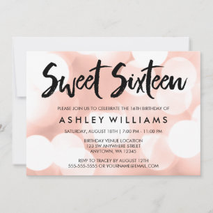 Modern Rose Gold Glitter Lights Sweet 16 Invitation