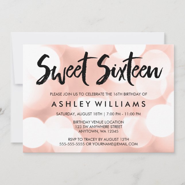 Modern Rose Gold Glitter Lights Sweet 16 Invitation (Front)