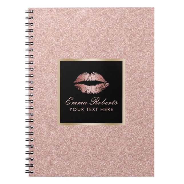 Modern Rose Gold Glitter Lips Elegant Notebook (Front)