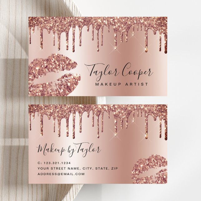 Modern rose gold glitter lips makeup artist business card (Creator Uploaded)