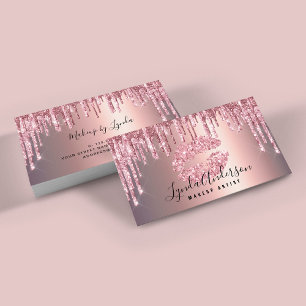 Modern rose gold glitter lips makeup artist business card