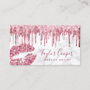 Modern rose gold glitter lips makeup artist business card