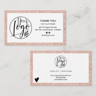 Modern rose gold glitter logo order thank you business card