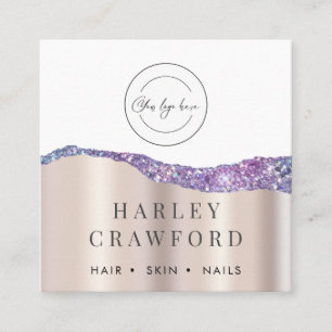 Modern Rose Gold Glitter Logo QR code Square Business Card