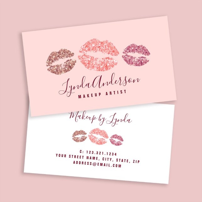 Modern rose gold glitter makeup artist business ca business card (Creator Uploaded)