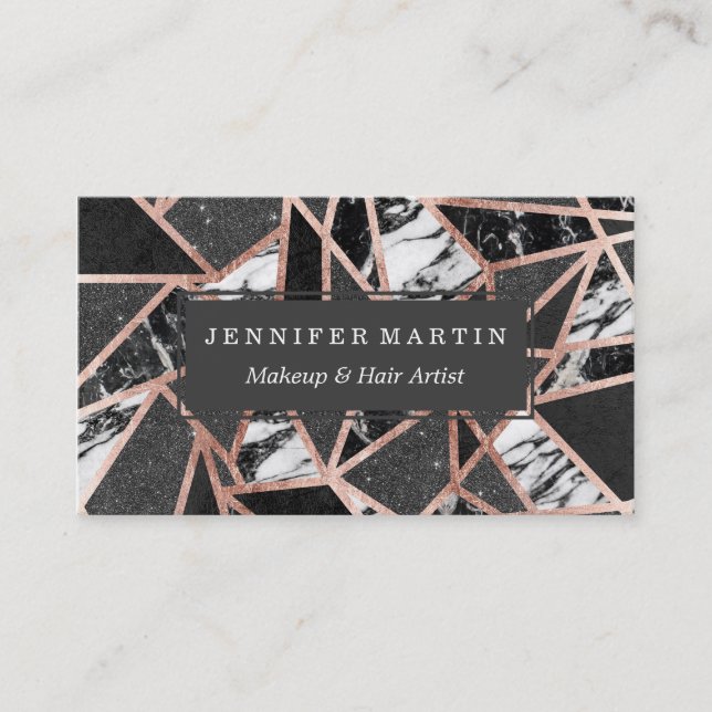 Modern Rose Gold Glitter Marble Geometric Triangle Business Card (Front)