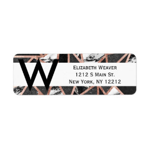 Modern Rose Gold Glitter Marble Geometric Triangle Return Address Label