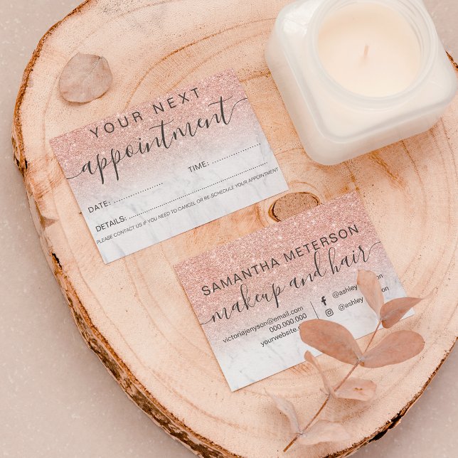 Modern rose gold glitter marble ombre professional appointment card (Creator Uploaded)