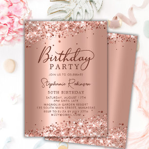 Modern Rose Gold Glitter Metal Foil 50th Birthday Invitation