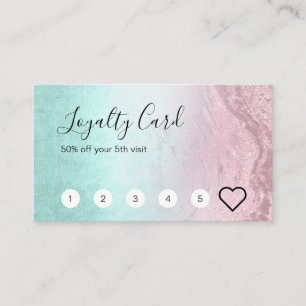 Modern rose gold glitter & mint makeup artist loyalty card