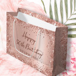 Modern Rose Gold Glitter Monogram 50th Birthday Large Gift Bag<br><div class="desc">Girly Glam Modern Rose Gold Glitter Foil Monogram Name 50th (or ANY AGE) Custom Personalised Gift Bag. This Girly Adult feminine FIFTY (FIFTIETH) Birhday party design featuring a "Happy Birthday" text in a stylish handwritten calligraphy script, Monogram Name and date and age on blush pink or rose gold faux brushed...</div>