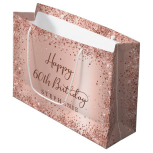 Modern Rose Gold Glitter Monogram 60th Birthday Large Gift Bag