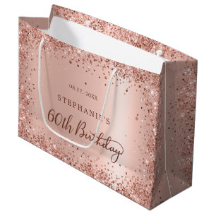 Modern Rose Gold Glitter Monogram 60th Birthday Large Gift Bag