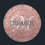 Modern rose gold glitter monogram name dart board<br><div class="desc">Modern rose gold glitter dart board with a white typography name and grey monogram. Personalise with name and initial.</div>