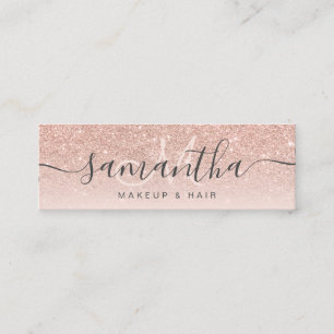 Modern rose gold glitter ombre blush makeup hair 3 mini business card