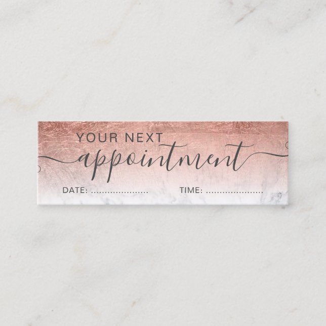 Modern rose gold glitter ombre foil appointment mini business card (Front)