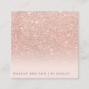 Modern rose gold glitter ombre makeup professional square business card