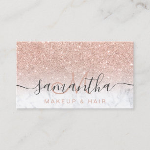 Modern rose gold glitter ombre marble makeup hair business card