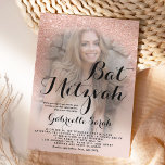 Modern rose gold glitter ombre photo Bat Mitzvah Invitation<br><div class="desc">A modern,  pretty faux rose gold glitter shower ombre with pastel blush pink colour block at Mitzvah party invitation with your custom photo with rose gold ombre pattern fading onto a pink background. Perfect for a princess at Mitzvah</div>