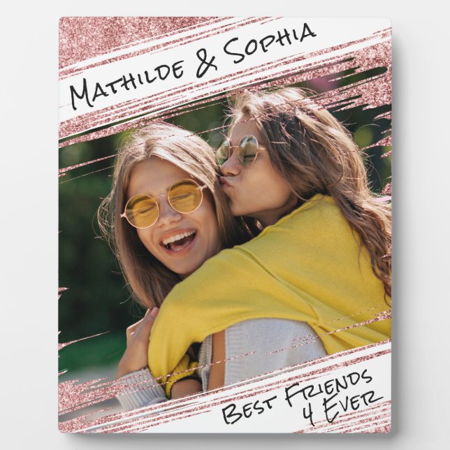   Modern Rose Gold Glitter & Photo BBF Best Friend Plaque (Front)