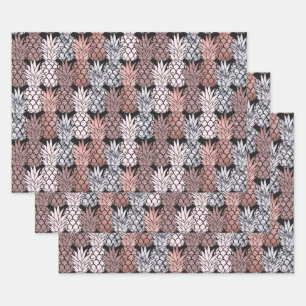 Modern Rose Gold Glitter Pink Pineapples Pattern Wrapping Paper Sheet