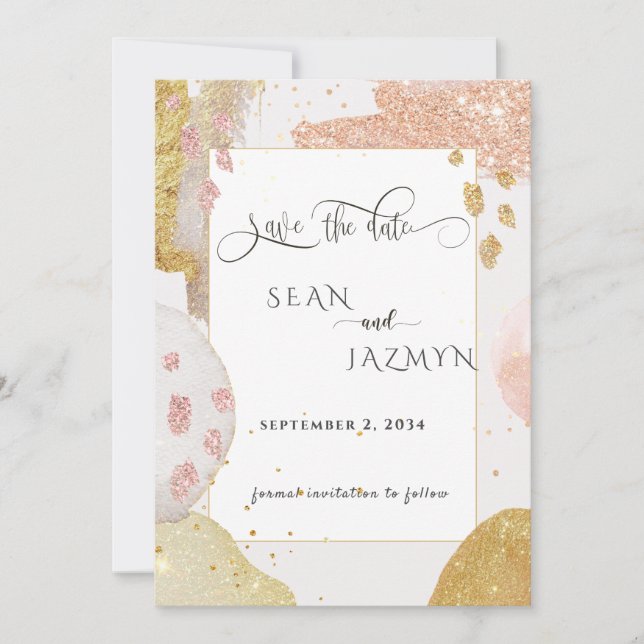 Modern Rose Gold Glitter Save The Date  Invitation (Front)