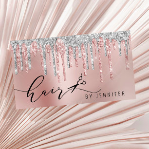 Modern rose gold glitter scissors hairstylist busi business card