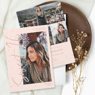 Modern rose gold glitter script 4 photos Sweet 16 Invitation