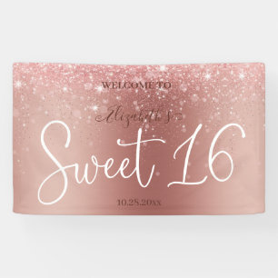 Modern Rose Gold Glitter Sparkling Sweet 16 Banner