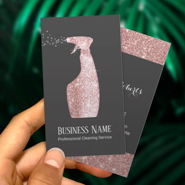 Modern Rose Gold Glitter Spray Cleaning Business Card (Creator Uploaded)