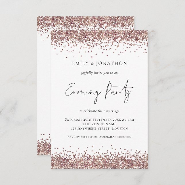  Modern Rose Gold Glitter Wedding Evening Party Invitation (Front/Back)