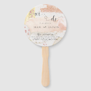 Modern Rose Gold Glitter Wedding Program Hand Fan