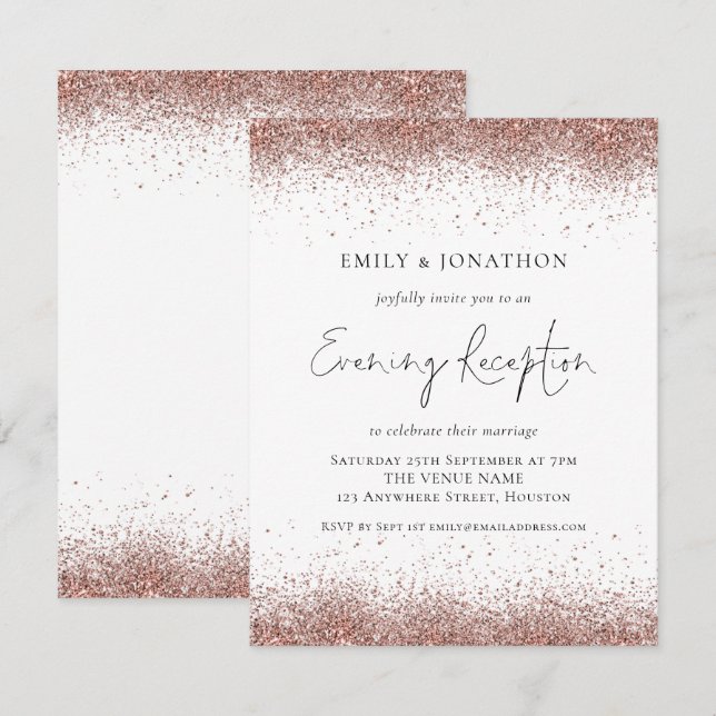 Modern Rose Gold Glitter Wedding Reception Invitation (Front/Back)