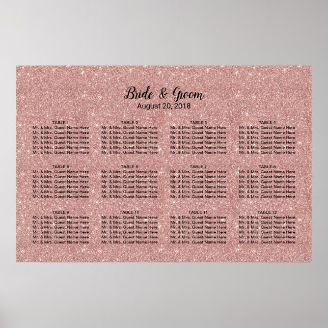 Modern Rose Gold Glitter Wedding Seating Chart (Front)