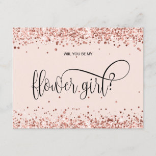 modern rose gold glitter will you be my flowergirl invitation