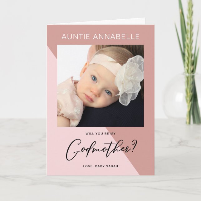 Modern Rose Gold Godmother Proposal Holiday Card (Front)