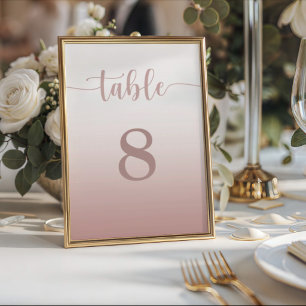 Modern Rose Gold Gradient Wedding Table Number