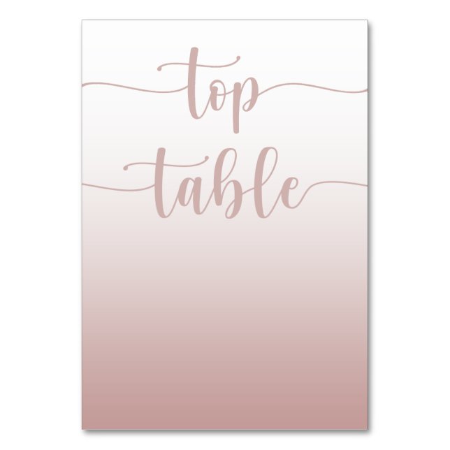 Modern Rose Gold Gradient Wedding Top Table Number (Front)