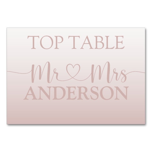 Modern Rose Gold Gradient Wedding Top Table Table Number (Front)