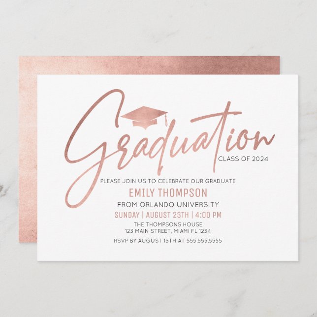 Modern Rose Gold  Graduation Invitation (Front/Back)